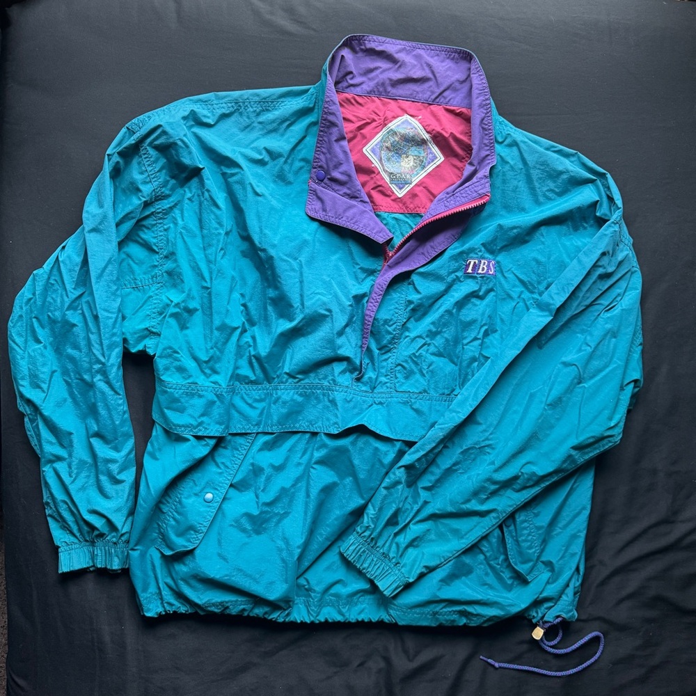 Blue and purple vintage windbreaker with embroidered logo streetwear-oversized